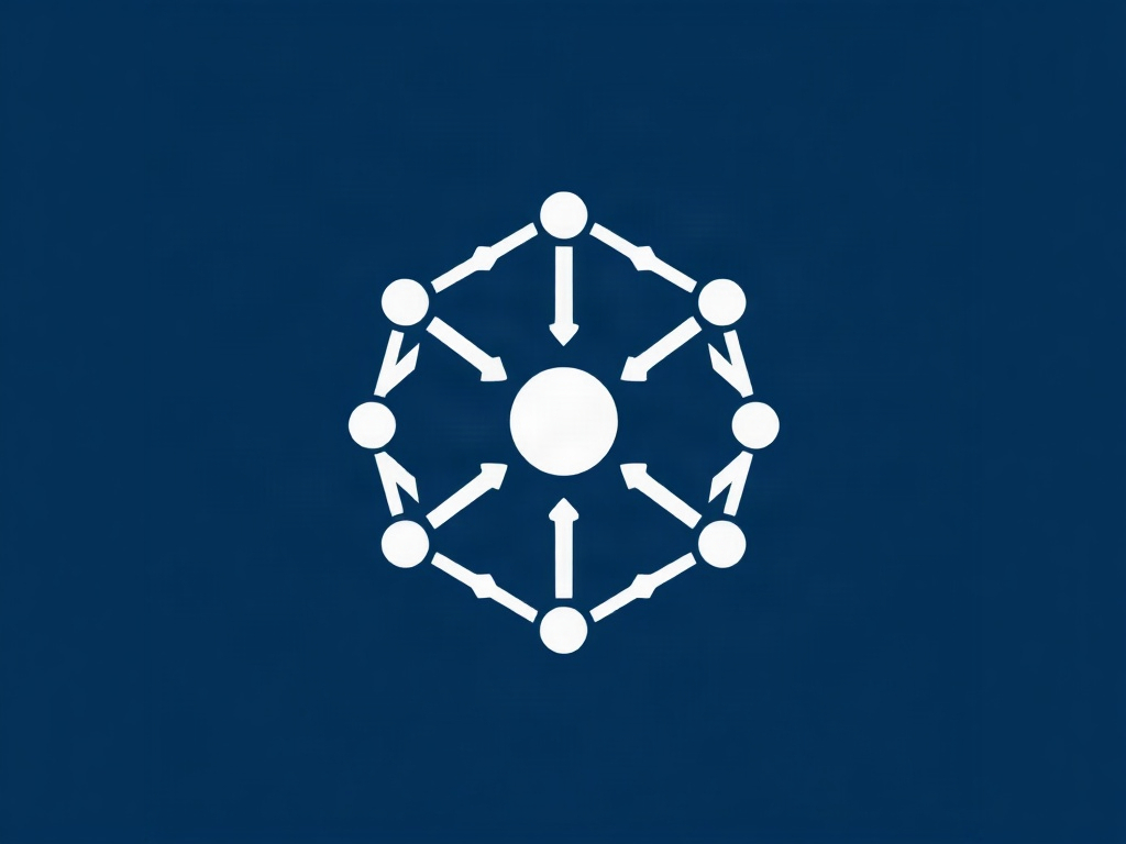 A minimalist logo mark representing a data hub or network, abstract geometric shape in blue and white, clean lines, photorealistic, 8k, commercial photography